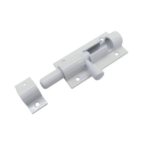 Barrel Bolt Door Latch Security Lock Hardware for Aluminum Alloy Gate in white, sturdy design with smooth finish for safe use.