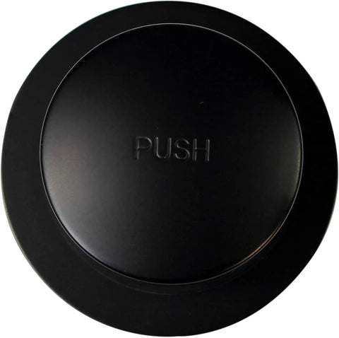 Close-up of Heavy Duty Tip Toe Bathtub Drain Plug With One Hole Overflow Cap Oil Rubbed Bronze Finish, top view with 'PUSH' label.