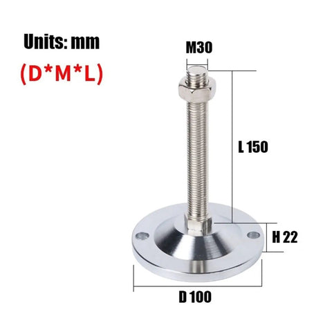 Heavy Duty Adjustable Leveling Feet 4 Pack in 304 Stainless Steel with Anti-Skid Swivel Levelers For Tables, Chairs, Shelves, And Workshop Equipment, High Load Capacity, DIY Friendly, M30 D100 H22 L150