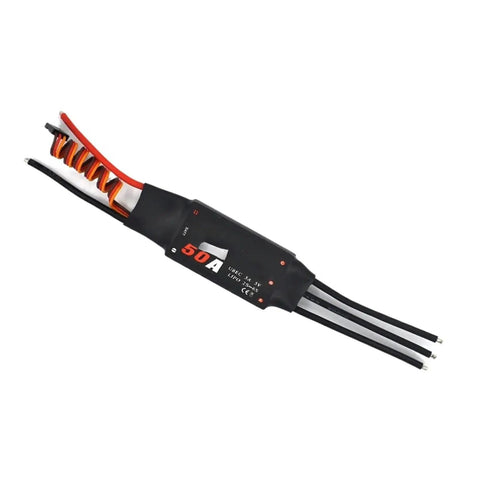 Beefed Up Brushless ESC For RC Drones And Quadcopters, 20A Through 80A Range, lightweight aluminum housing, side view