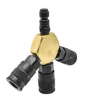 Flat Round Pneumatic Manifold Kit With Three 3/8 Inch Steel Automotive Couplers And One 3/8 Inch Steel Plug Preassembled for fast setup.