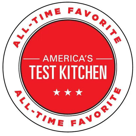 America's Test Kitchen all-time favorite badge with red background and star icons