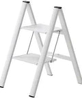 Two Step Slim Step Stool Aluminum Ladder With Quiet Close Rubber Cushions, Lightweight Yet Stable, Powder Coated White Finish