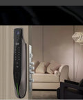 Next Level Smart Indoor Door Lock With Zero Fuss App Remote Control Reliable Fingerprint Scanner Passcode Plus Physical Key Backup Sleek Auto Latch Design mounted on stylish interior door.
