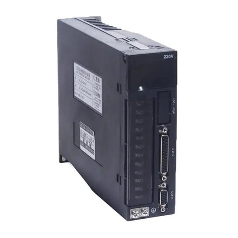 Front view of AC servo motor kit 80ST-M02430 with AASD-15A driver; 220V single-phase drive module with DB-25 ports.