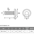 Rock Solid M6x15mm Hex Socket Cap Screws 70 Pack 304 Stainless Steel Bolts technical drawing with dimensions.