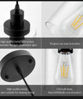Three Pack Black Industrial Pendant Lights With Clear Glass Shades Killer Adjustable Cords showcasing metal socket and glass shade details.