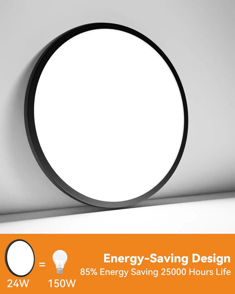 4 Pack LED Flush Mount Ceiling Lights Black 9 Inch 24W Ultra Slim Not Dimmable Daylight 5000K 216 Sq Ft Coverage