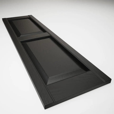 Two Equal Panel Vinyl Shutters 12 Inch Wide By 31 Inch High Black With Raised Panel Design Includes Shutter Loks And Screws Per Pair Easy DIY Install Durable Molded Through Color