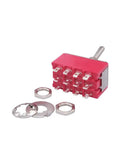 Two Pack MTS 402 12 Terminal 2 Position 4PDT Mini Toggle Switches For Dash Panel On On 5A 125V AC Or 2A 250V AC With 6mm Mounting Hole And 12 Pins Included. red 12-pin mini toggle switch with mounting nuts