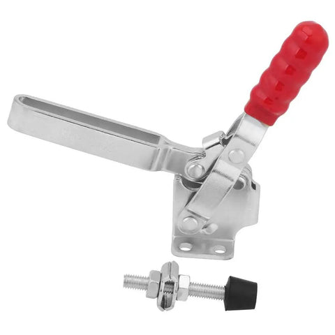 Vertical Toggle Clamp 500 Lbs Holding Power With Arrow Storage Case, Galvanized Hand Tool For Woodworking Jigs Fixtures Welding Drill Press And Crosscut Sled Setups, red handle