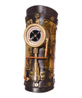 Quality Steampunk Arm Sleeve With Integrated Compass And Gear Details Made From Stretchy PU Leather For Punk Cosplay Club Nights And Halloween Festivals featuring embedded compass and brass gears.