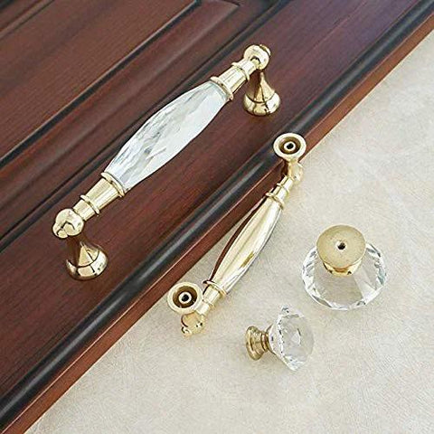 Crystal Drawer Pulls 2 Pack Glass And Zinc Alloy Cabinet Handles With Gold Finish, Clear Crystal Knob Pulls For Bathroom Vanity Dresser Cupboard