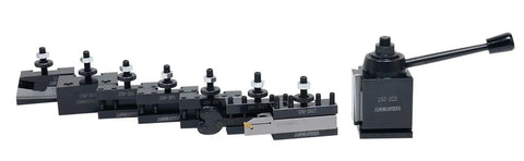 BXA Wedge Type Quick Change Tool Post Set for Lathe, 10 to 15 Inch Swing, 10 Piece Kit with Cutoff, Grooving, and Knurling Holders
