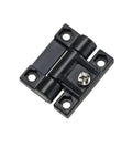 Cabinet hinge, front view: black plastic foldable adjustable torque-damping hinge for industrial cabinet doors, 1pc