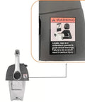 Remote Throttle Control Box For Outboard Motors, Single Top Mount, Model 5006186 with warning label shown on side.