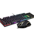 Heavy Duty Mechanical Gaming Keyboard And Mouse Combo Featuring Hella Snappy Blue Switches And Solid Double Shot Keys With Clean RGB Led Backlights For Gamer Rig, black with colorful backlight.