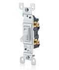 15 Amp 120 Volt Toggle Framed Single Pole AC Quiet Switch Residential Grade Grounding 10 Pack White Model 1451 2WM front view
