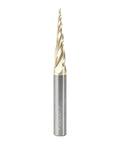 Up Cut Spiral CNC Router Bit With ZrN Coating For 2D And 3D Carving, Ball Tip, One Sixteenth Diameter, Three Eighths Shank, Heat Resistant