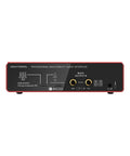 Back view of 2x2 24 Bit 192 KHz Audio Interface With XLR And TRS Combo Input Monitor Mix And Loopback USB C Plug And Play One Cable Setup For PC Mac And IOS Recording Alloy Red Finish showing output ports