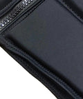 Close-up of zipper detail on lightweight neoprene wake surf vest for men, flexible impact protection for surfing and watersports