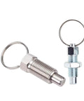 Badass Galvanized And Stainless Steel Indexing Plunger Pins With Ridiculously Slick Pull Ring Knobs For Lightning Quick Positioning On Factory Equipment 2 Pack M10 M12 M16 Sizes two plunger pins with pull ring knobs