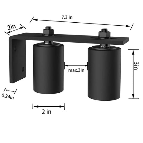 3 Inch Gate Roller Guide With L Bracket Universal Adjustable Gate Roller For Sliding Gates, side view with measurements