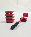 Heavy Duty Furniture Mover Kit With Lifter Tool And 360 Degree Roller Sliders, four red sliders and lifter tool.