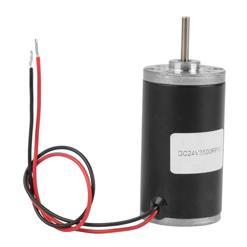 Badass Heavy Duty Dc Motor Featuring Pure Copper Windings And Rock Solid Torque Output Designed For Robotics And Industrial Automation Workloads Running Smooth At 24V And 3500 Rpm Non Stop, shown with wires.