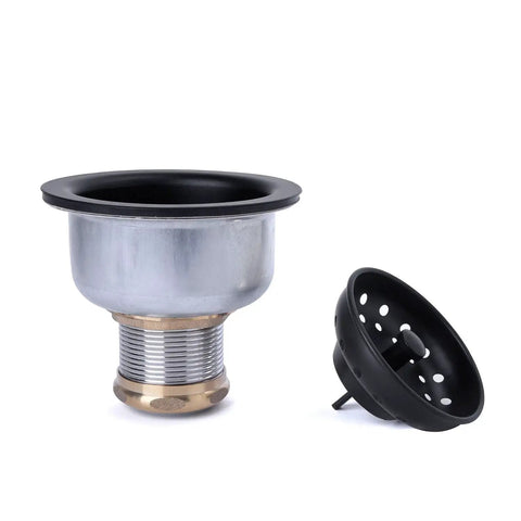 Three And A Half Inch Deep Cup Kitchen Sink Drain Assembly In Matte Black Finish, 304 Stainless Steel Build With Fixed Post Basket