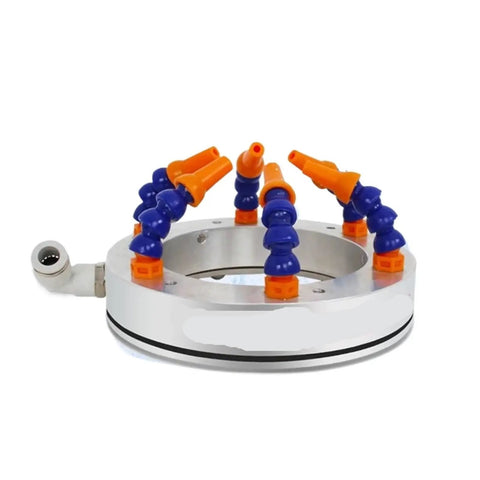 Shop Built Spindle Cooling Ring For Stone Engraving Rigs With 360 Degree High Pressure Water Spray Nozzle Universal Cnc Tool Cooler For Metal Fabbing Jobs 150Mm Bore, metallic ring with spray nozzles.