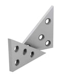 Two metal solid angle plates with multiple holes; 30-60-90 and 45-45-90 configurations.