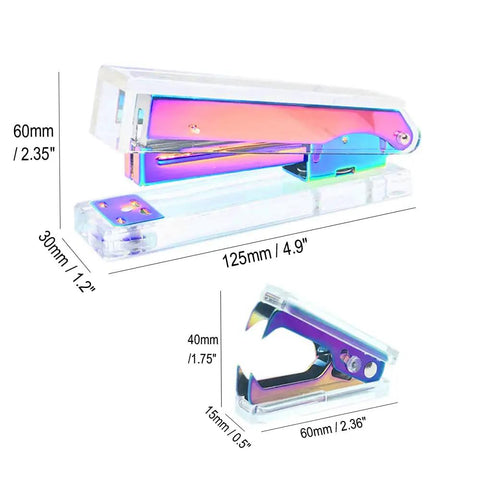 Clear Rainbow Acrylic Stapler And Staples Remover Set For Your Desk Stainless Steel Rod Sleek Executive Style Durable ABS
