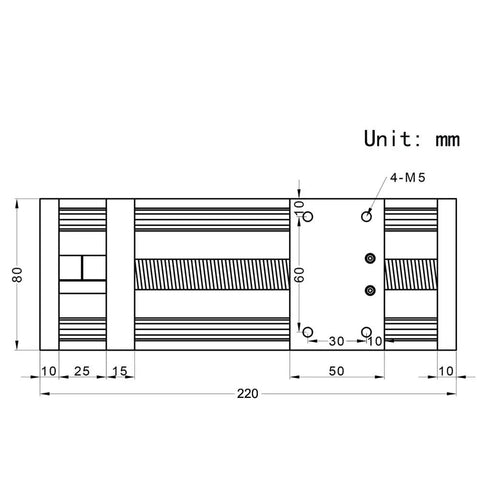 Technical drawing of Dual Optical Axis Ballscrew SFU1605 100mm Travel With NEMA23 Stepper Motor Linear Stage Actuator