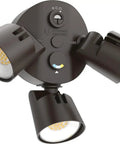 3 Light LED Outdoor Flood Lights With Dusk To Dawn Sensor Adjustable Brightness Selectable Color Temperature Round Heads Dark Bronze