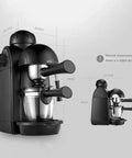Espresso Machine With Milk Frothing Arm 5 Bar Pump 730W 240Ml Capacity Sleek Black Finish For Quick Rich Espresso At Home