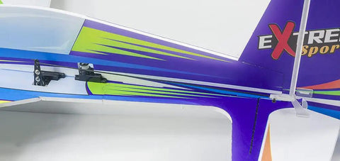 Close-up of the RC Foam Airplane Kit 710mm Xtreme Sports Aerobatic Plane tail section with vibrant graphics.