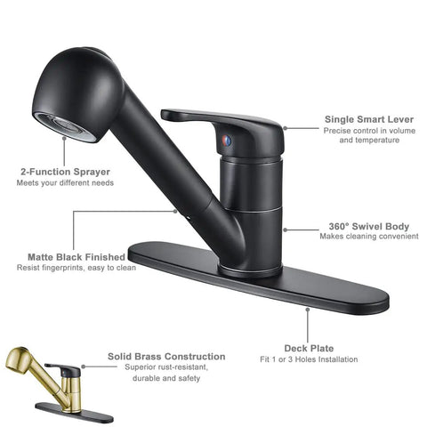 Matte Black Low Profile Kitchen Faucet With Pull Out Sprayer One Handle Design For Bar Sinks Easy Fill And Rinse Anti Fingerprint