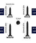 600 Piece Small Wood Screws Kit Self Tapping Phillips Drive M3 And Size Four 6 8 10 12mm Black Carbon Steel Short Cabinet And Tiny Screws For Electronics DIY Micro Woodworking, M3x6-12 sizes shown