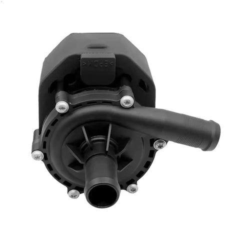 Heavy Duty Electric Water Pump For Tesla Model S 85D AWD, black plastic body with hose, designed for efficient coolant circulation.