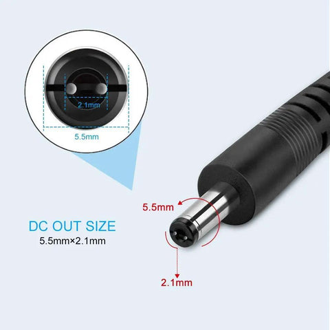 DC female barrel connector size diagram with 5.5mm and 2.1mm measurements for 12V 2A LED Power Supply 24W AC To DC Adapter