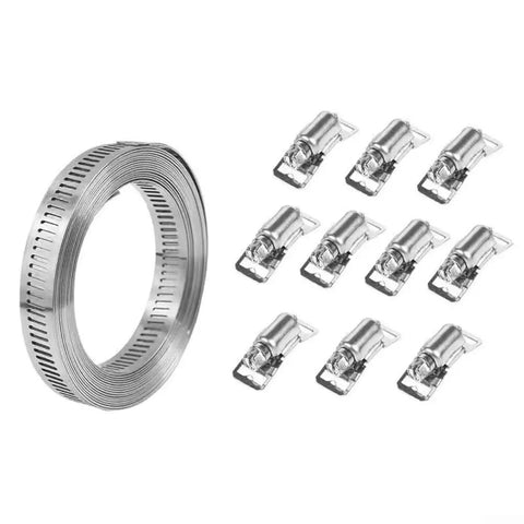 Top Shred Hosrivae 304 Stainless Steel Hose Clamp Kit With 5M Band And 10 Heads For Secure Garden Fence Pole Mounting Car Repair Heavy Duty Wire Cable Ties That Are Rust Proof And Totally Awesome, 304 steel band and 10 heads