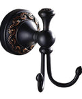 Oil Rubbed Bronze Towel Hooks Set, Antique Brass Robe Hooks with round floral base, wall mount for bathroom, stylish decor