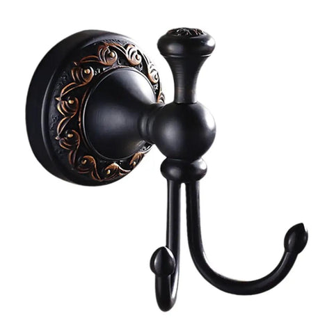 Oil Rubbed Bronze Towel Hooks Set, Antique Brass Robe Hooks with round floral base, wall mount for bathroom, stylish decor