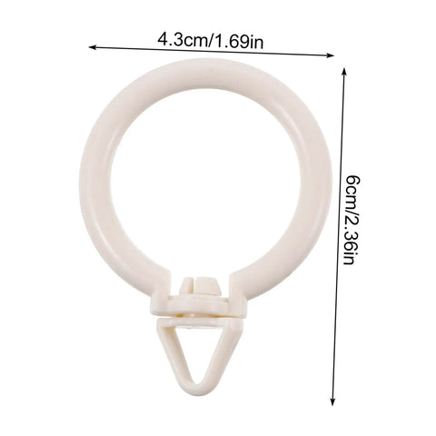 Plastic Roman Curtain Ring with dimensions, part of a 48 Pack with Smooth Glide Hanging Hooks for Drapes and Screens