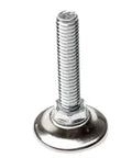 Rock Solid Heavy Duty Adjustable Furniture Leg Levelers 1/4-20 Screw On Nylon Glides White Hex Knob Stabilizers close-up of stainless steel screw