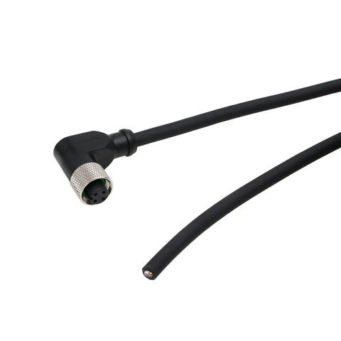 Elbow M12 A Coded 4 Pin Female Connector Shielded Cable to Bare Wire Leads for Sensor Actuator and Industrial Automation 3m