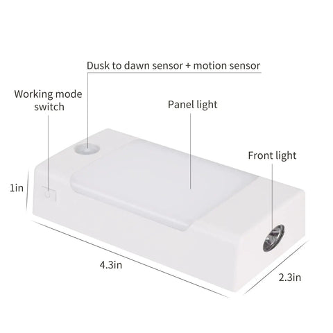 Dimensions and features of the 4 In 1 LED Night Light With Motion Sensor And Dusk To Dawn, Rechargeable Battery Operated Daylight White 5000K.