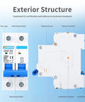 10 Amp Two Pole 120 240V Compact Circuit Breaker With Thermal Magnetic Trip for DIN Rail AC Disconnect, Solar System Guard, RV Ready and Low Voltage Protection, Fast Instant Magnetic Trip for Surges, front and side view