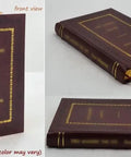 From Raw Wool To Finished Goods: A Rugged Premium Leather Bound Guide To Wool Crafting, 186 Page Collector’s Edition, English, front view, spine view, and gilded edges.